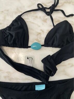 Melissa Odabash Black Bikini top with Turquoise Stone/plastic accent